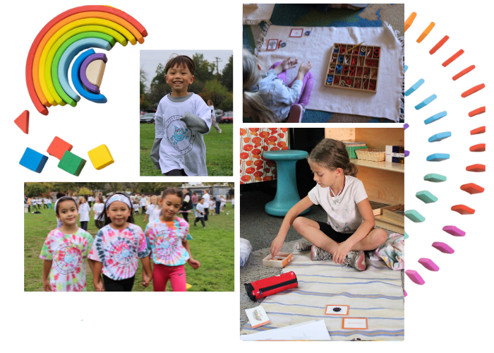 Students at school and using Montessori Materials in the classroom